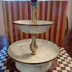 MacKenzie Childs Parchment 2 tier stand/compote